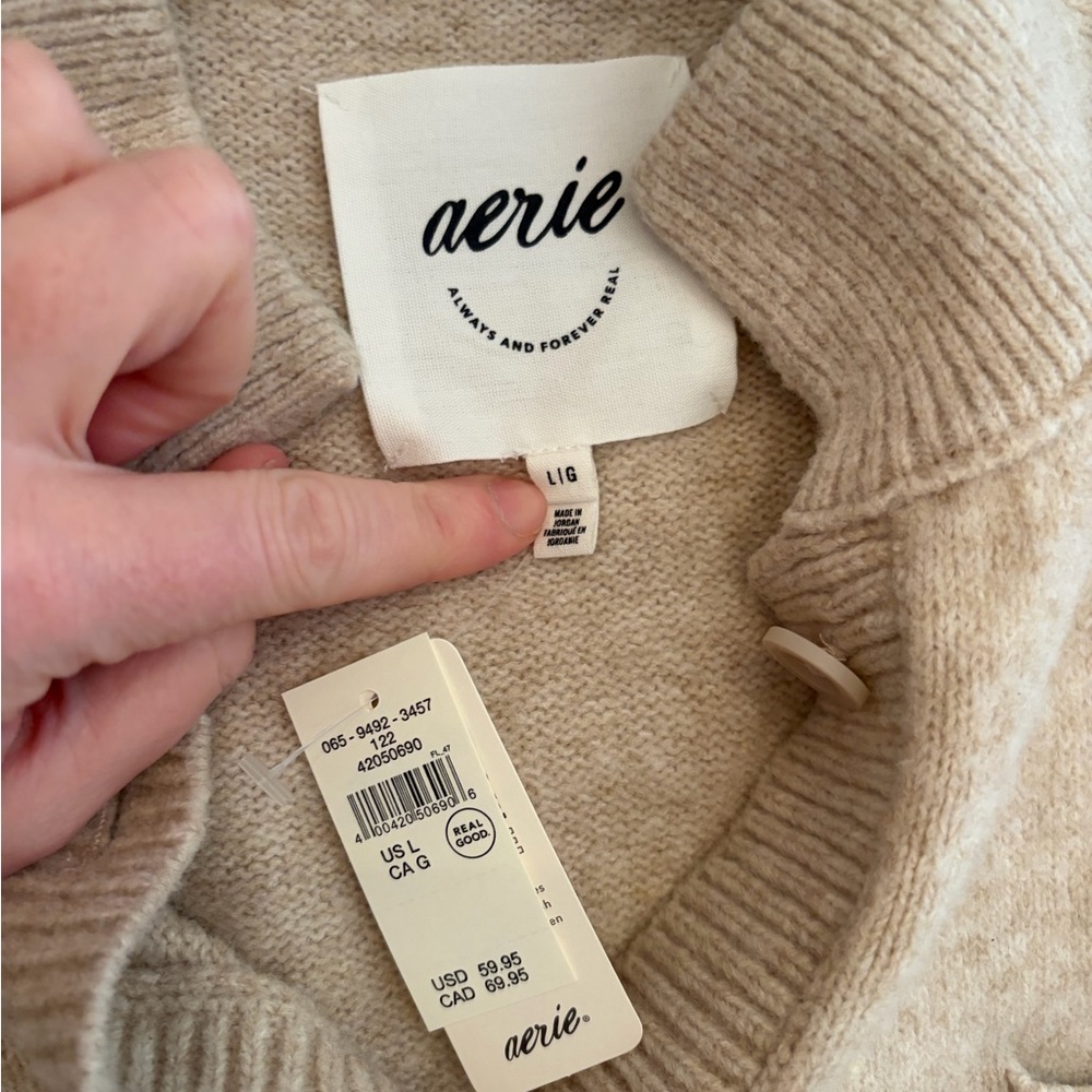 aerie Women's Beige Button-Up Pocket Cardigan Sweater - Picture 2 of 2